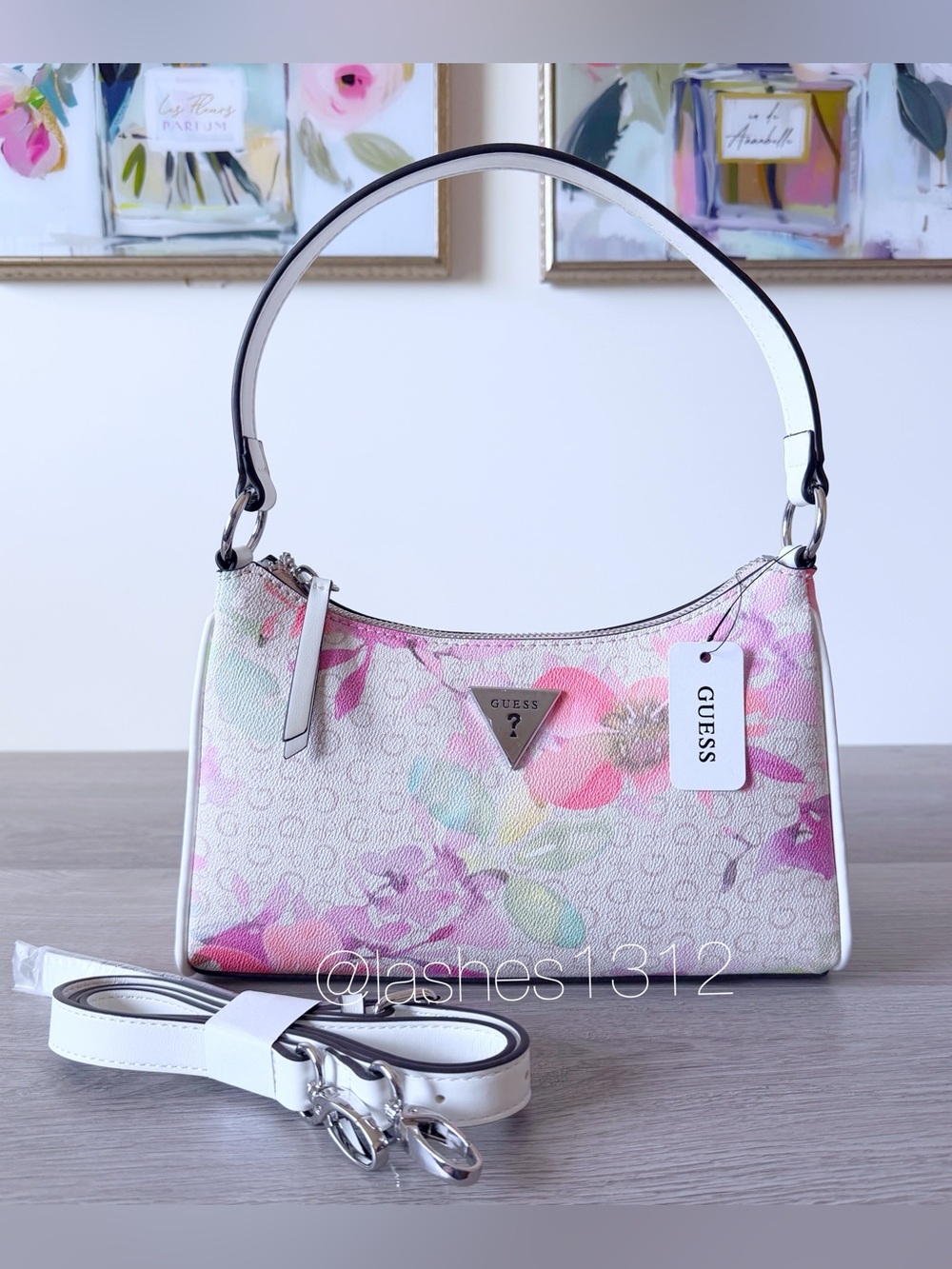 GUESS Purse Jillian Top Zip Convertible Crossbody Shoulder Bag - Cream Floral
